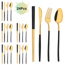 Axyaa 24Pcs Black Gold Cutlery Set Stainless Steel Tableware Luxury Dinnerware