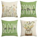 Axyaa Plant Flower Print Pillowcase - Green Polyester Cushion Cover