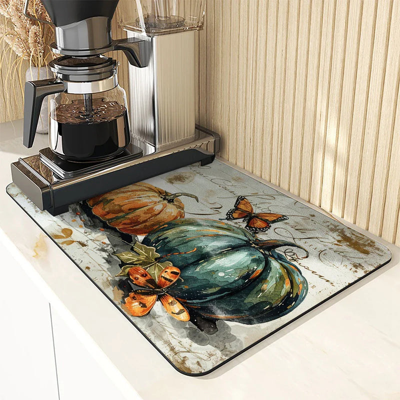Thanksgiving Non-slip Diatoms Kitchen Drain Mat by Axyaa