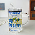 Axyaa 1000ml Glass Cups with Lid & Straw, Cute Coffee Mugs, Big Drinkware