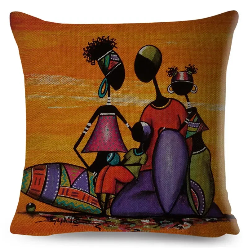 Axyaa Abstract African Woman Decorative Cotton Linen Cushion Cover