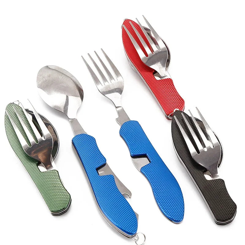 Axyaa 4-in-1 Foldable Stainless Steel Cutlery Set for Outdoor Camping & Picnic
