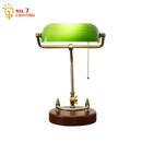 Axyaa Retro Vintage Metal Wood Bank Table Lamp with Green Lampshade