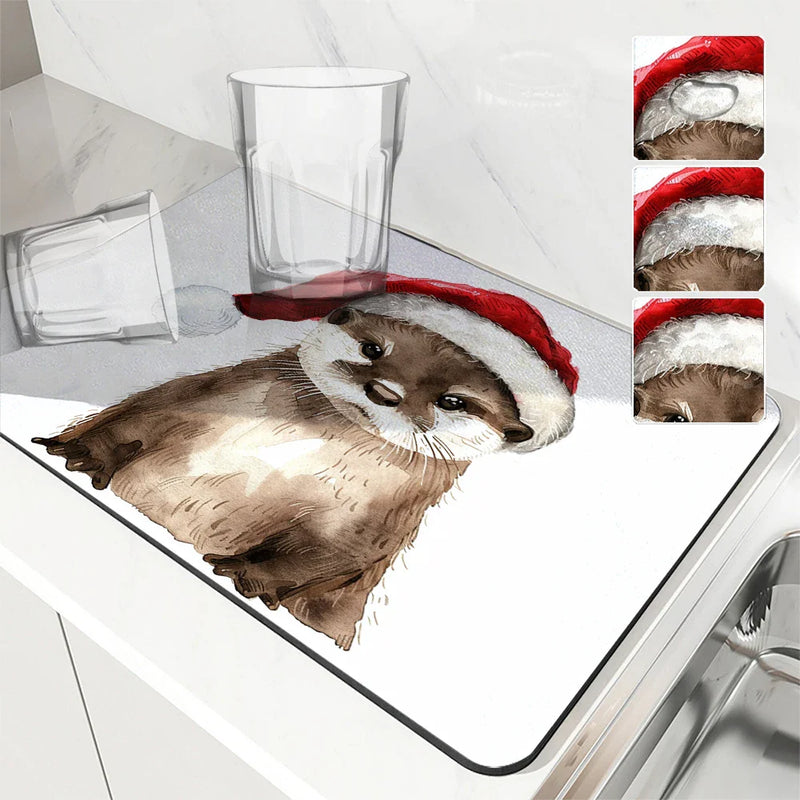 Axyaa Christmas Draining Mat: Super Absorbent Coffee & Dish Drying Pad