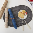Axyaa Oval Braided Placemats Set for Dining Table in Blue Khaki Cream