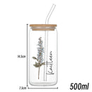 Axyaa Floral Retro Custom Engraved Glass Cup with Lid & Straw