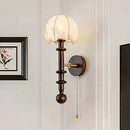 Axyaa Solid Wood Wall Lamp French Retro Fabric Printing Bedroom Lighting