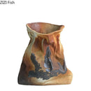 Axyaa Pleated Cloth Bags Ceramic Vase Rust Flower Pot Table Decoration
