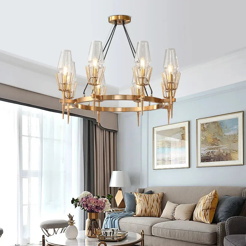 Axyaa Gold Lustre Glass Chandelier: Luxe Pendant Lighting for Living Room, Dining Room, Bedroom