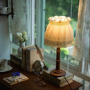 Axyaa Wooden Base LED Desk Lamp with Fabric Lampshade for Home and Restaurant Decor