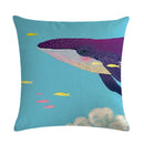 Whale Print Linen Pillowcase for Home and Office Decor by Axyaa