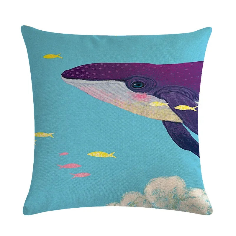 Whale Print Linen Pillowcase for Home and Office Decor by Axyaa