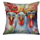 Decorative Chicken in Hats & Glasses Pillow Cover for Sofa, Bedroom, Car by Axyaa