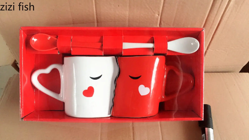 Axya Couple Ceramic Mugs Set - 2 Piece Pair Cups for Breakfast & Drinks