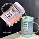 Axyaa 1000ml Glass Cup Lid Straw Handle Large Kawaii Tumbler Juice Drinking Bottle