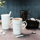 Axyaa Constellations Ceramic Mug Set with Spoon & Lid, 420ml Black Coffee Cup