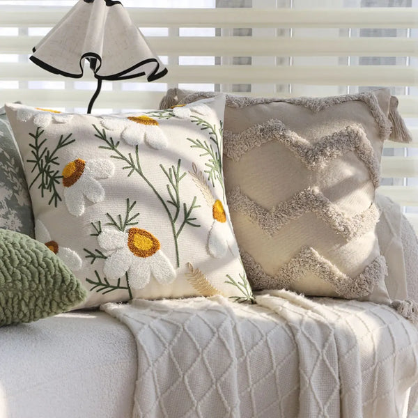 Axyaa Boho Cotton Tufted Tassel Throw Pillow Cover for Living Room Sofa