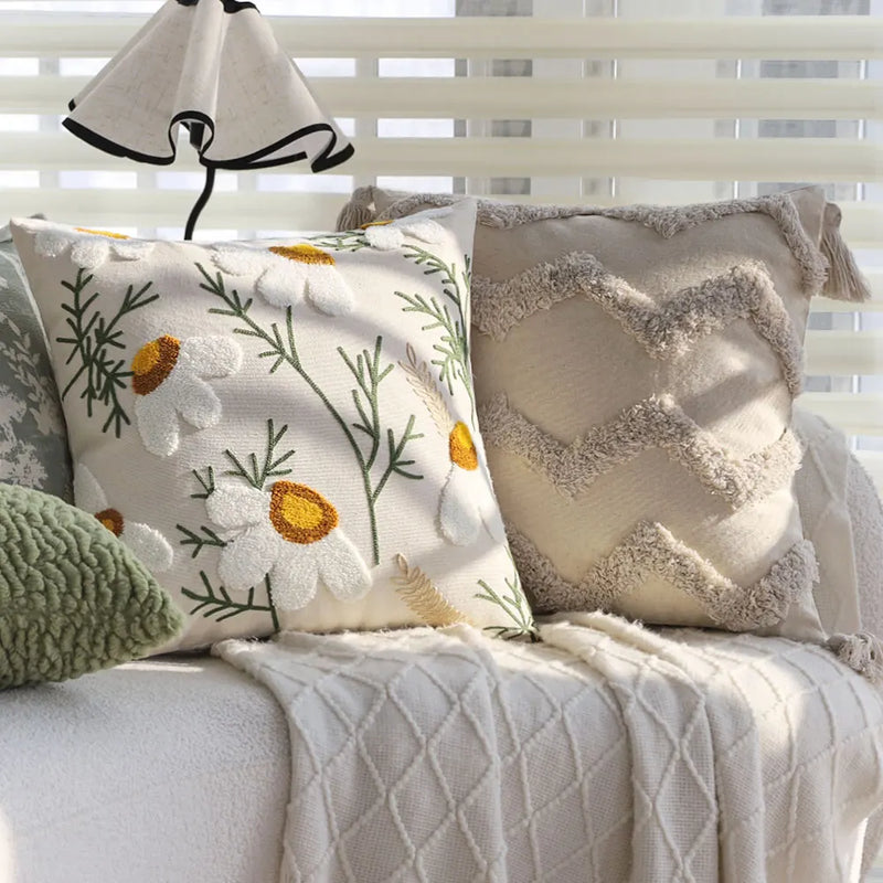 Axyaa Boho Cotton Tufted Tassel Throw Pillow Cover for Living Room Sofa