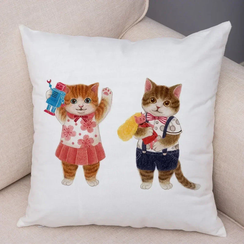 Axyaa Cartoon Cat Decorative Cushion Cover for Home, Sofa, Kids Room