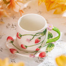 Axyaa Ceramic Strawberry Coffee Cup and Saucer Set with Embossed Design