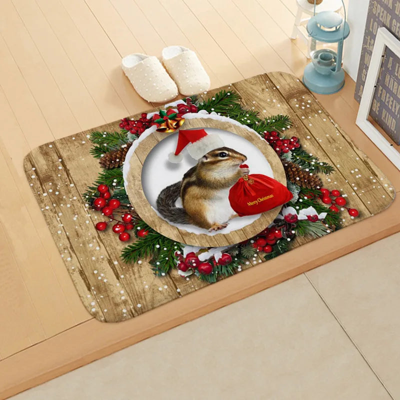 Axyaa Christmas Cat Dog Print Animal Door Mats Non-Slip Floor Home Decoration