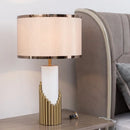 Axyaa Marble LED Desk Lamp with Fabric Lampshade, Luxury Art Atmosphere Table Light