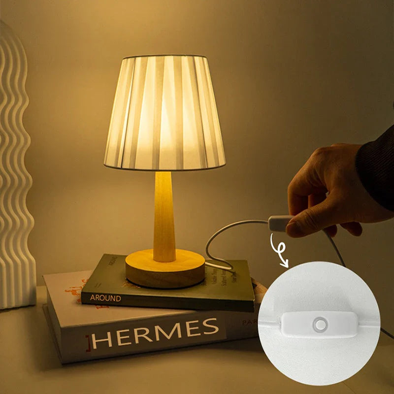Axyaa Nordic Pleated Table Lamp USB Art Light for Bedroom Decor