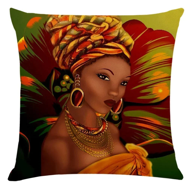 Axyaa African Women Style Linen Pillow Cover 45x45cm