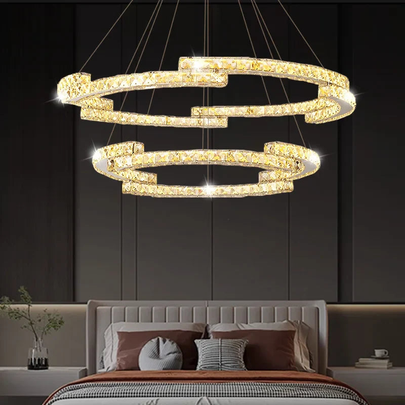 Axyaa Crystal Circular Living Room Pendant Chandelier