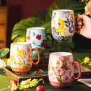 Axyaa Painted Camellia Flower Ceramic Coffee Mug Large Capacity Exquisite Breakfast Tea Cup