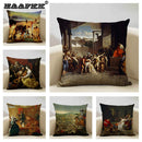 Axyaa Famous Painting Series Cushion Cover 45X45 Linen Pillowcase - Art Decor for Home & Office