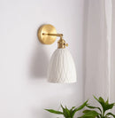 Axyaa Nordic Ceramic LED Wall Sconce for Living Bedroom, Brass Wall Lamp