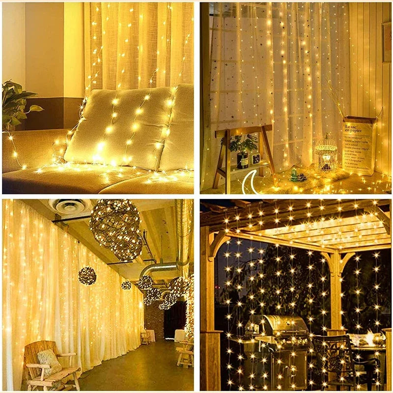 Axyaa Festive LED Curtain Lights with 8 Modes and Remote Control