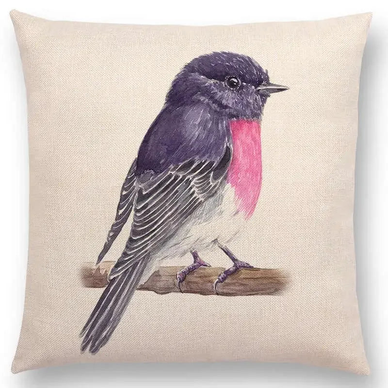 Birds Painting Cushion Cover - Axyaa Collection: Robin, Titmouse, Toucan, Sparrow, Firecrest, Cardinal, Bullfinch