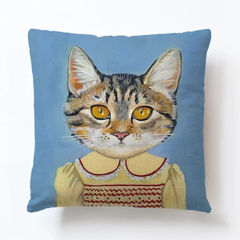 Axyaa Cartoon Animal Linen Pillowcase for Home Sofa Decor