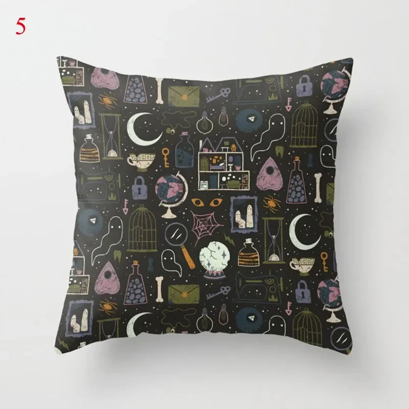 Axyaa Black Cat Party Halloween Anime Cushion Cover Ghost Skull Pumpkin Decor
