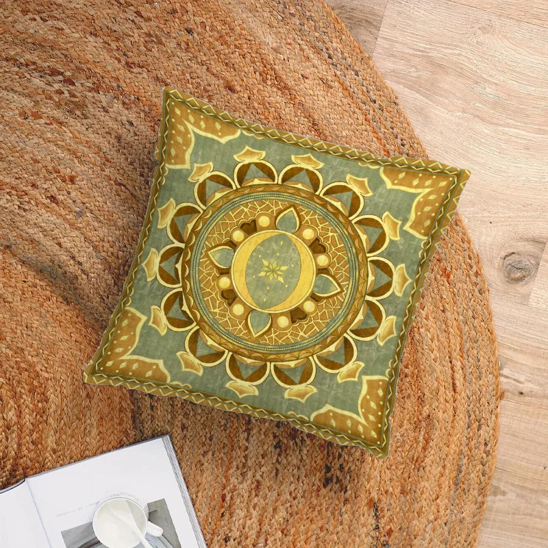 Axyaa Short Plush Moon Printed Cushion Cover for Farmhouse Sofa Decor