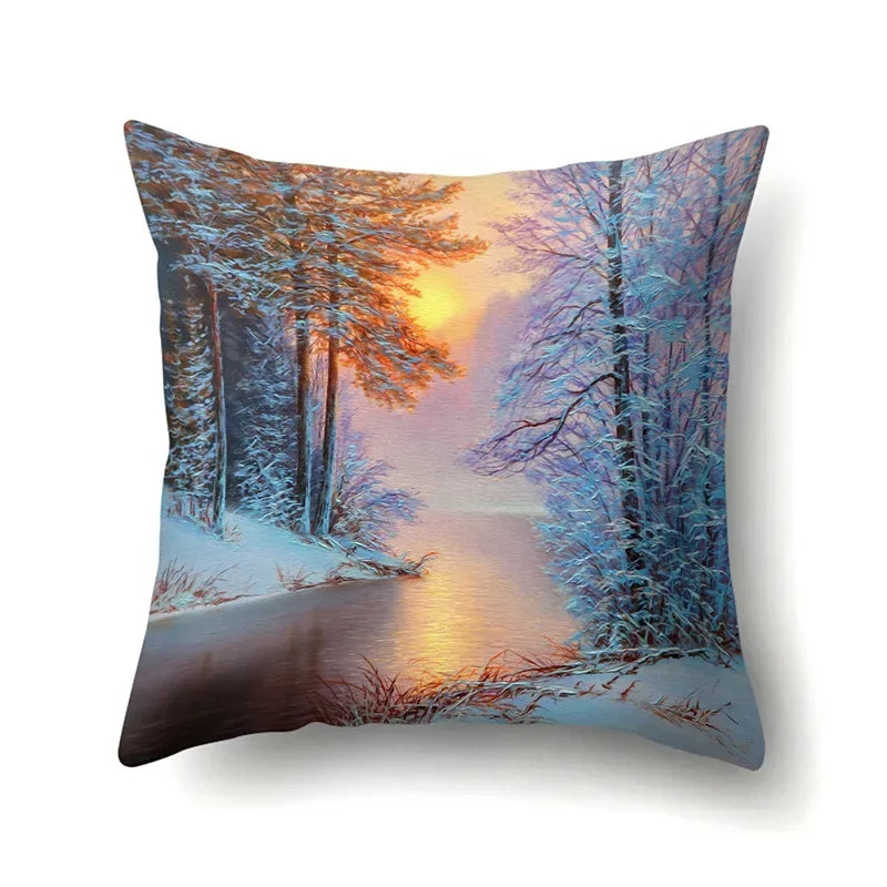 Axyaa Snowflake Christmas Cushion Cover 45*45cm - Four Seasons Scenery Decoration Pillow Case