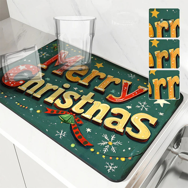 Axyaa Christmas Drying Mat - Absorbent & Antiskid Kitchen Pad