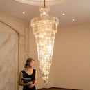 Axyaa Gold Crystal Pendant Chandelier for Duplex Building Staircase