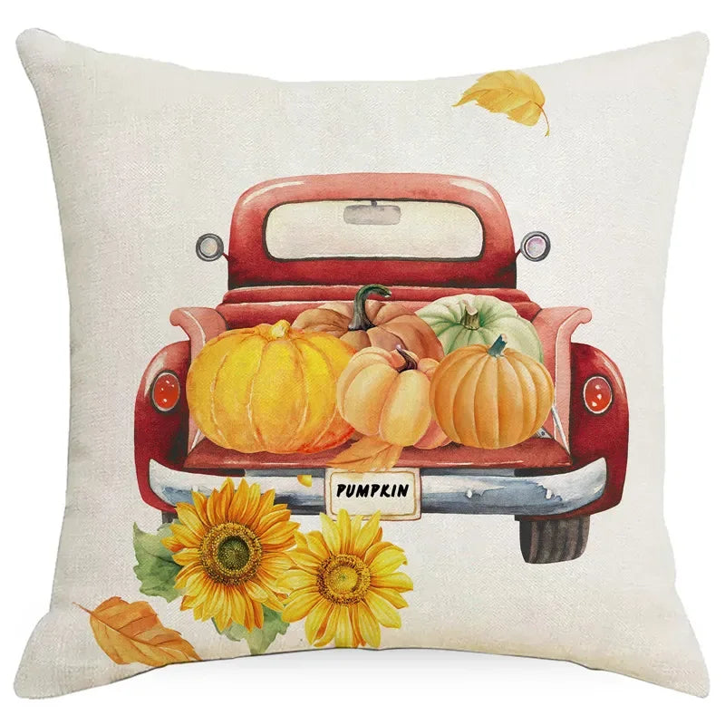 Axyaa Autumn Pumpkin Cushion Cover 18x18 Inches - Modern Thanksgiving Decor Pillowcase