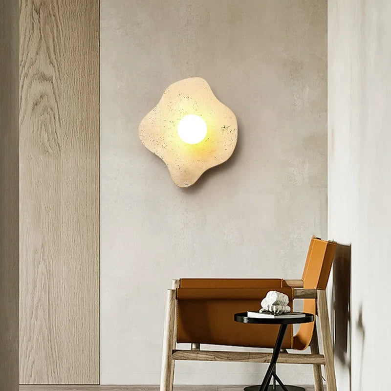 Axyaa Wabi Sabi LED Wall Lamps with Pull Chain Switch, Yellow Travertine Bathroom Mirror Light