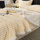 Axyaa Striped Artificial Wool Blanket: Soft & Cozy Fleece Throw for Sofa & Bed