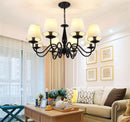 Axyaa Black Iron Chandelier with Fabric Shade, Farmhouse Style for Living Room