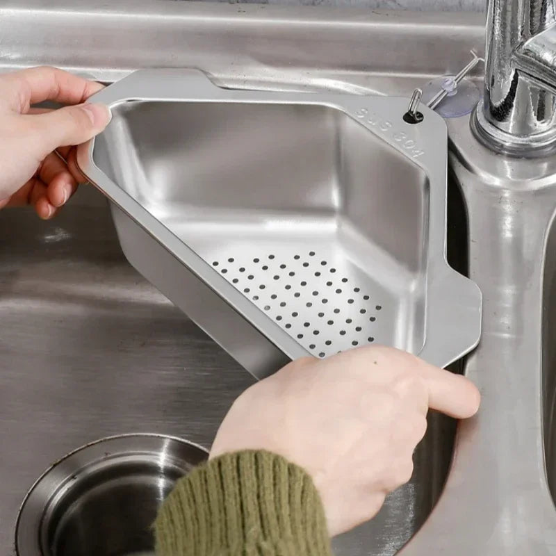 Axyaa Stainless Steel Triangle Sink Drain Basket Food Debris Filter Rack