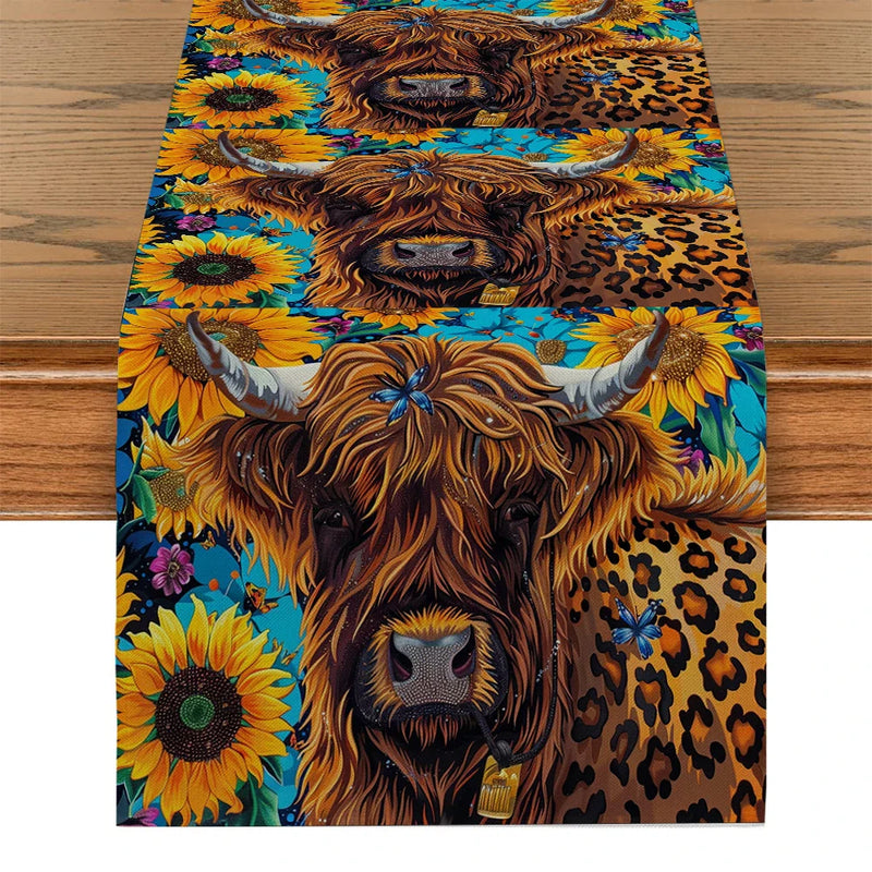 Axyaa Floral Cow Table Runner for Kitchen Dining Decor
