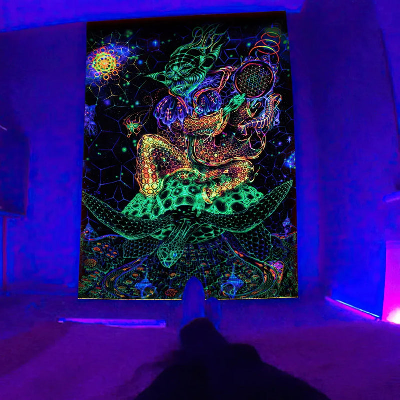 Axyaa Black Light Tapestry for UV Reactive Psychedelic Vibe