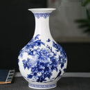 Axyaa Peony Decorated Blue & White Porcelain Vase - High-Quality Fine Bone