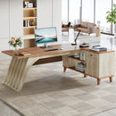 Axyaa 78" L-Shaped Executive Desk with Cabinet and Drawer, Modern Home Office Business Desk