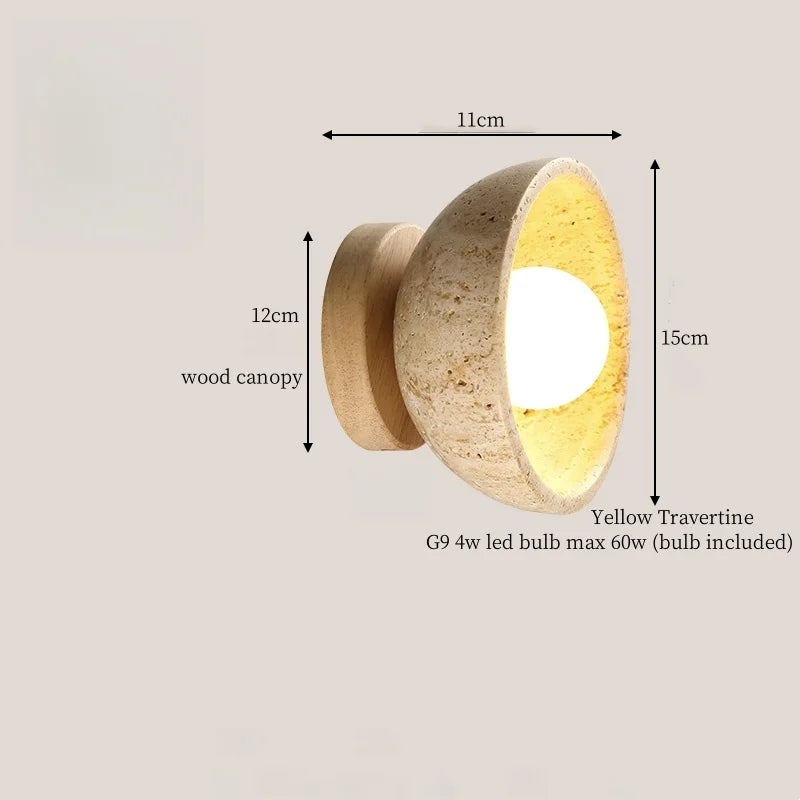 Axyaa Wabi Sabi LED Wall Lights Wood Yellow Travertine Bedside Lamps